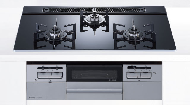 無水両面焼グリル付きビルトインガスコンロ