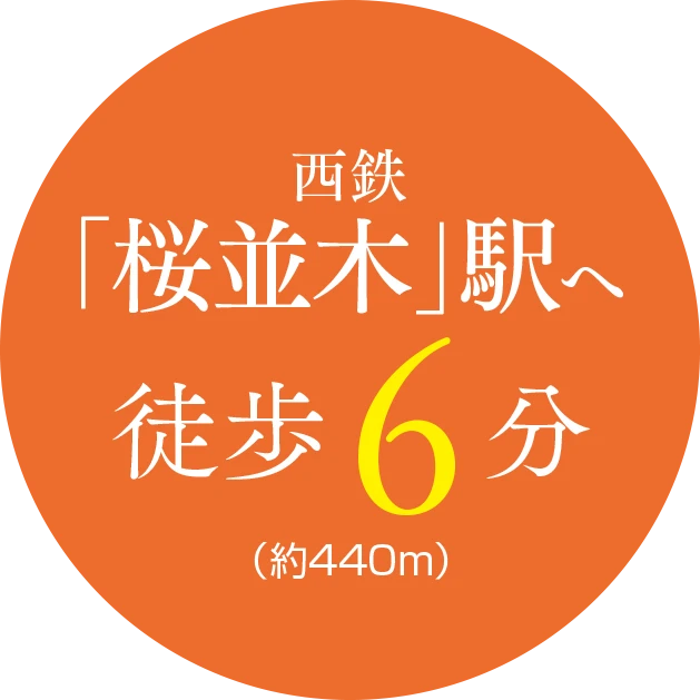 西鉄「桜並木」駅へ徒歩６分（約440m）
